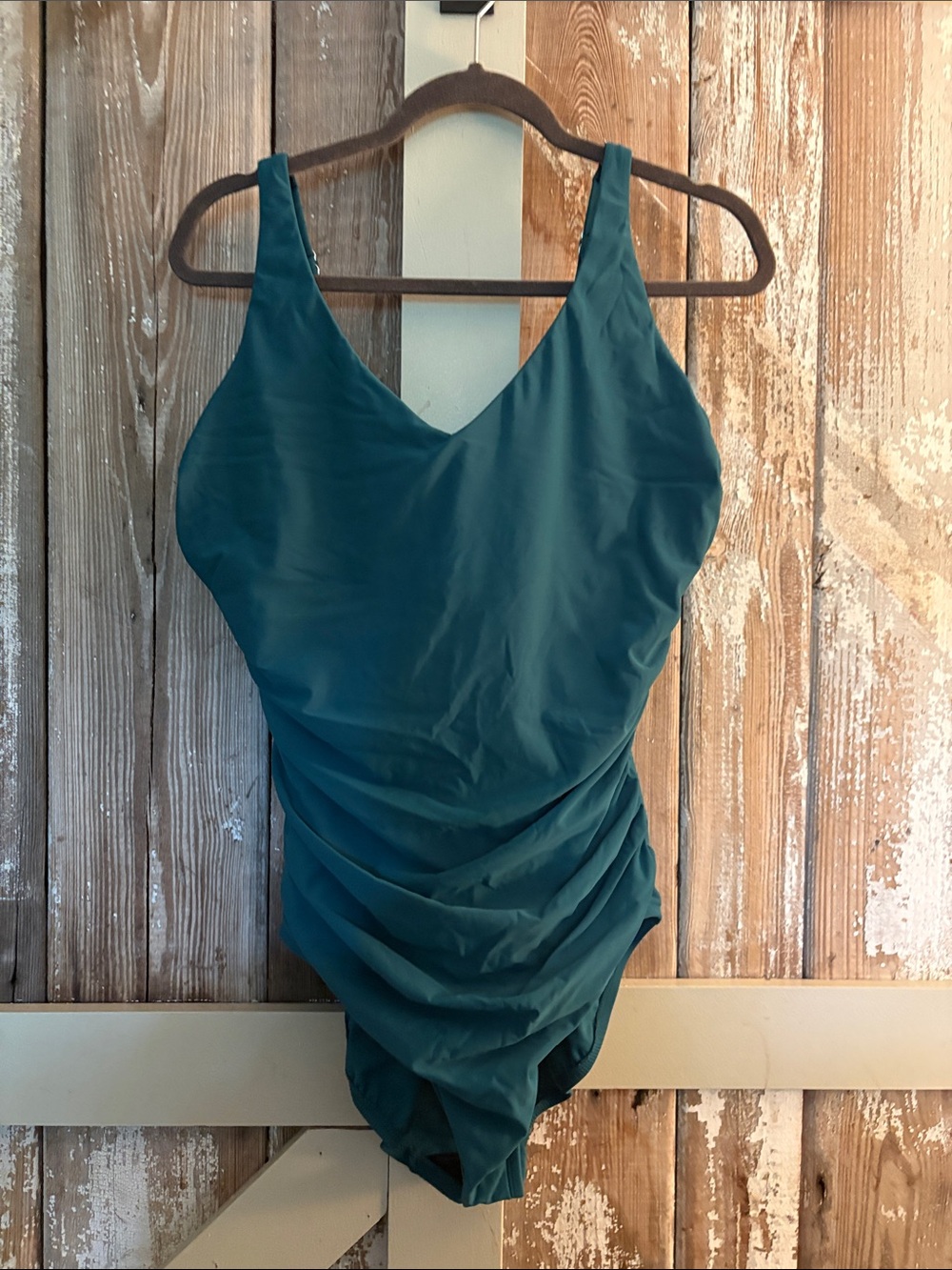 Miraclesuit Teal V-Neck Ruched One-Piece Swimsuit